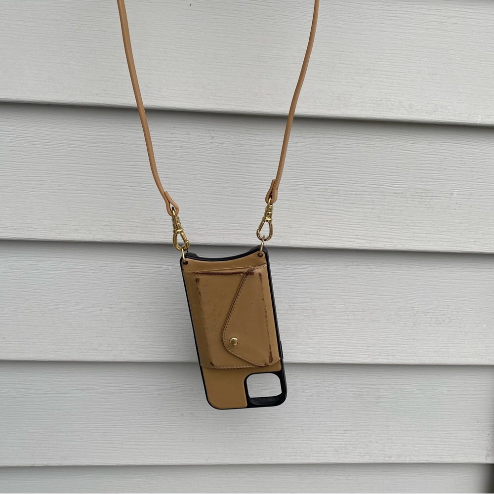 Bandolier Beige Leather iPhone 13 Case with Gold Detail